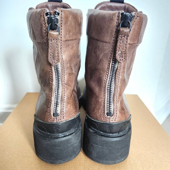 FRYE Allison Leather Combat Boots Lace-up Back Zip Brown Sz 8 - Picture 7 of 10
